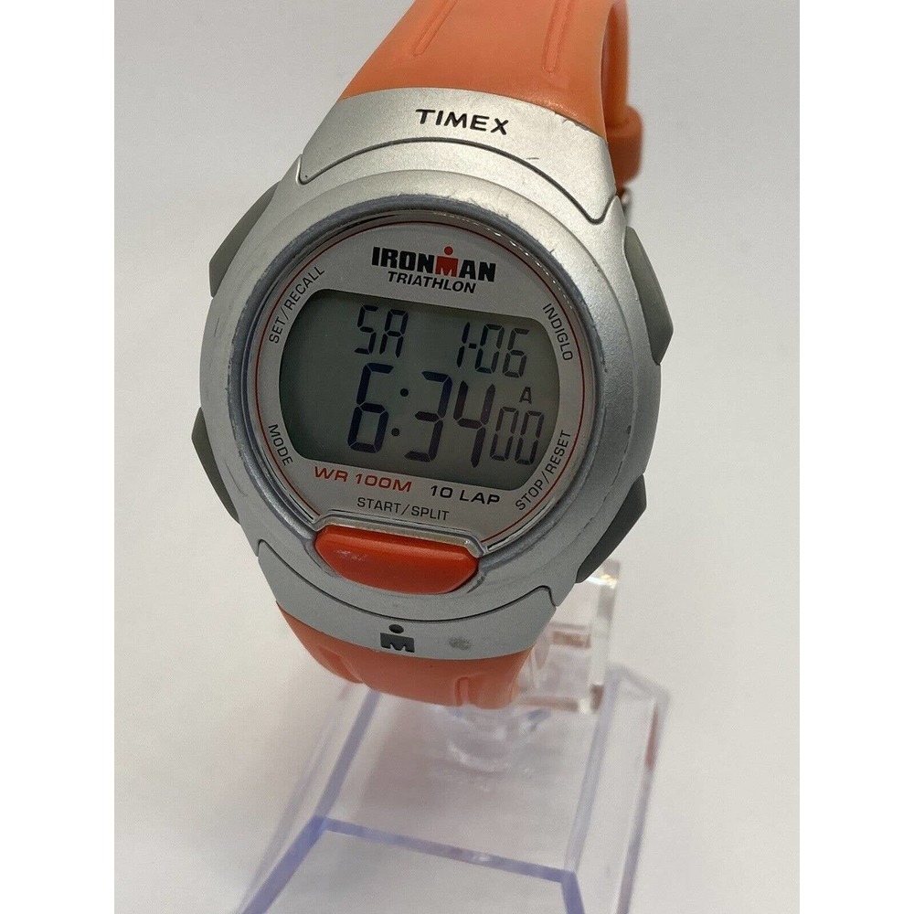 Timex IronMan Triathlon unisex orange band Digital Watch 10Lap 100M W/R New batt